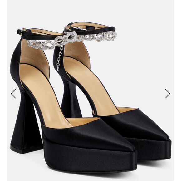 MACH & MACH Bow Chain embellished satin platform pumps NWB Size 37.5 - Picture 1 of 14